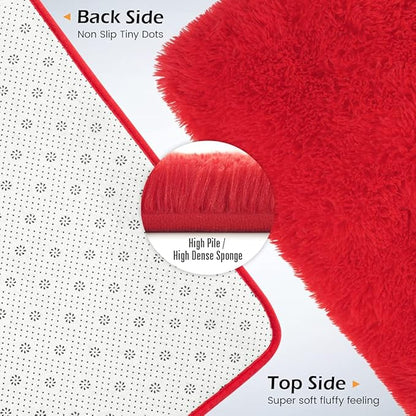 Amearea Premium Soft Fluffy Area Rug Modern Shag Carpet, 3x5 Feet, Fuzzy Shaggy Rugs for Bedroom Living Room Teen Apartment Decor, Comfortable Indoor Furry Dorm Carpets, Red