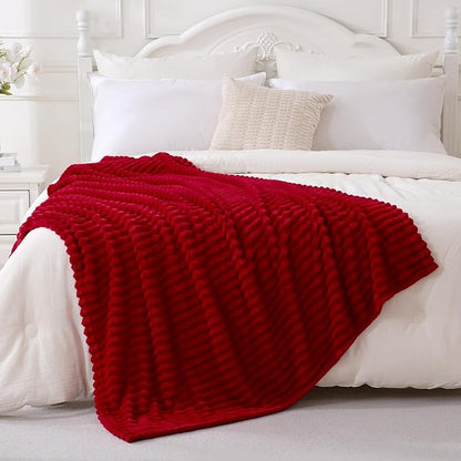 Red Fleece Throw Blanket 50”×70” for Couch Sofa Bed,Super Soft Cozy Plush Microfiber Flannel Blanket with Stripes Design Lightweight for Adults,Woman,Girls