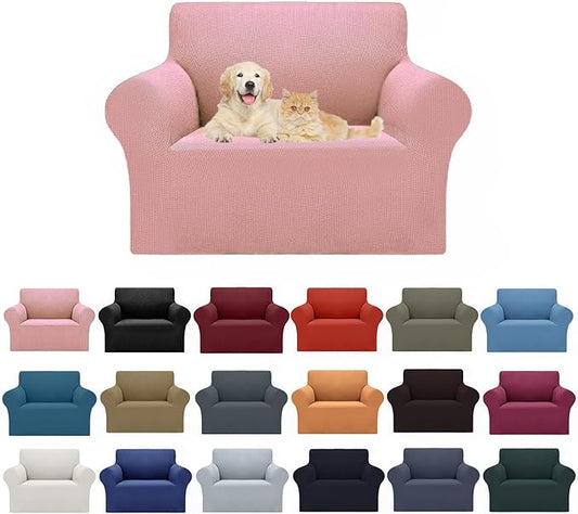 Cupuamon 2026 New Stretch Chair Sofa Slipcovers Couch Cover for 1 Seater Furniture Protector Sofa Covers with Elastic Bottom Jacquard Fabric Small Checks for Pets, Kids - Dusty Pink