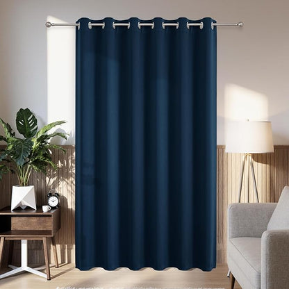 Joydeco Blackout Patio Sliding Door Curtains 108 Inches Long, Grommet Privacy Room Divider Curtains, Extra Wide Thermal Blackout Drapes for Bedroom Living Room (Navy Blue, 80Wx108L, 1 Panel)