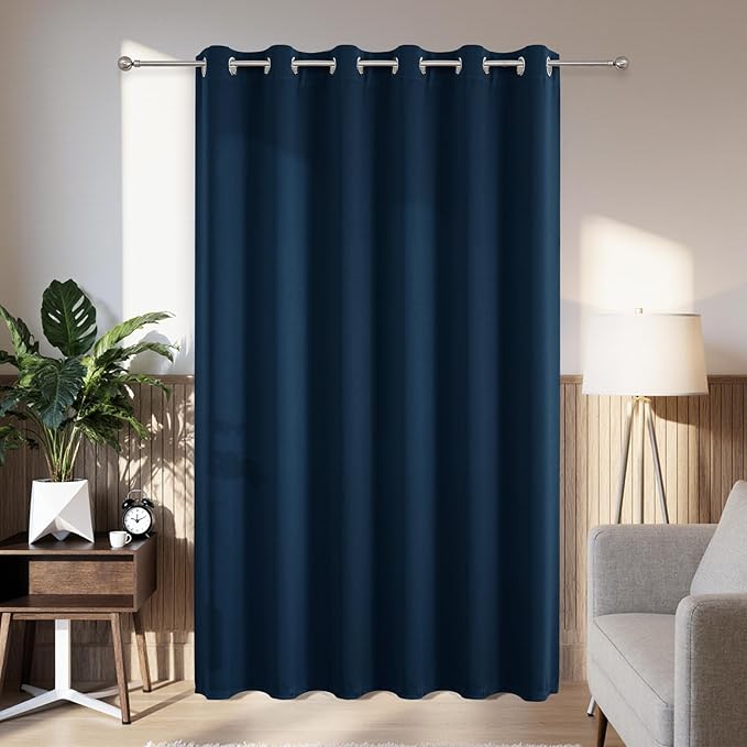 Joydeco Blackout Patio Sliding Door Curtains 84 Inches Long, Grommet Privacy Room Divider Curtains, Extra Wide Thermal Blackout Drapes for Bedroom Living Room (Navy Blue, 80Wx84L, 1 Panel)