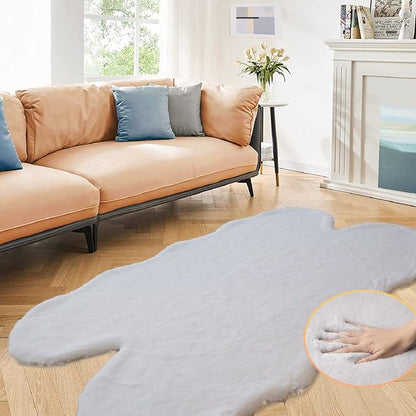 ORINOVA Grey Faux Rabbit Washable Furry Fur Area Rugs for Living Room Bedroom Gray Fluffy Sheepskin Rug Nursery Decor 4x6 Area Rug