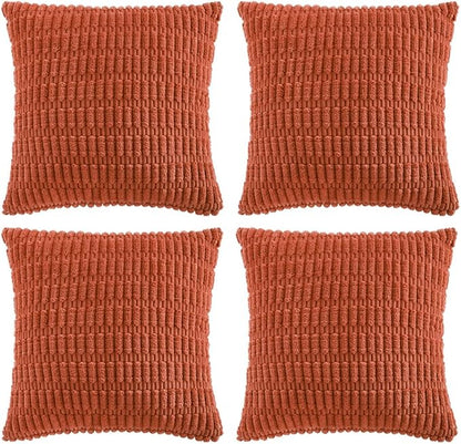 Fancy Homi 4 Packs Boho Burnt Orange Fall Decorative Throw Pillow Covers 22x22 Inch for Couch Bed Sofa, Rustic Modern Farmhouse Home Decor, Soft Plush Corduroy Cute Square Cushion Case 55x55 cm