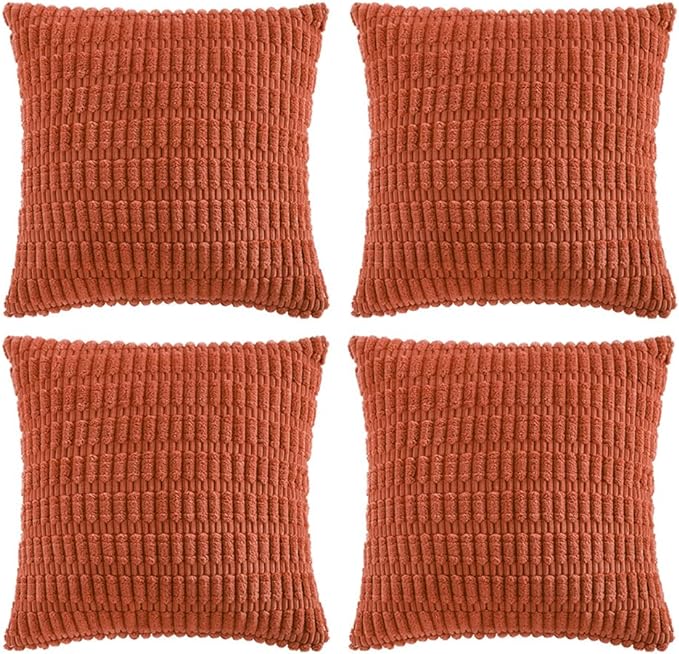 Fancy Homi 4 Packs Boho Burnt Orange Fall Decorative Throw Pillow Covers 18x18 Inch for Couch Bed Sofa, Rustic Modern Farmhouse Home Decor, Soft Plush Corduroy Cute Square Cushion Case 45x45 cm