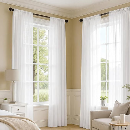 MIULEE White Sheer Curtains 96 Inches Long, 4 Panels Set, Light Filtering Rod Pocket Voile Drapes for Living Room and Bedroom, Airy Soft Fabric Window Treatments, 54 x 96 Inches