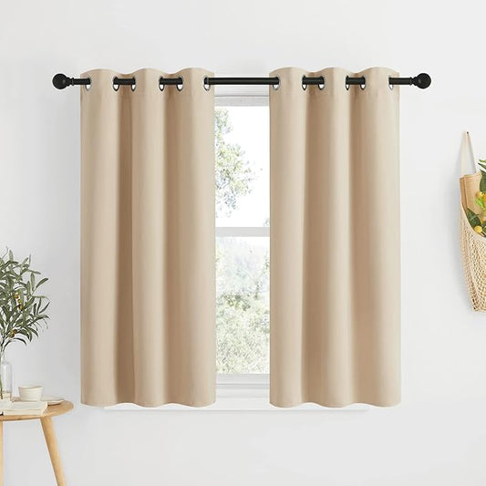 NICETOWN Room Darkening Curtain Panels for Cafe, Thermal Insulated Grommet Room Darkening Draperies/Drapes for Window (Biscotti Beige, 2 Panels, W34 x L48 -inch)