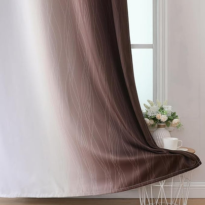 Estelar Textiler Brown and Greyish White Blackout Curtains 63 Inch Length 2 Panels Set, Full Room Darkening Grommet Ombre Curtains for Bedroom, Thermal Insulated Light Blocking Gradient Drapes,52Wx63L