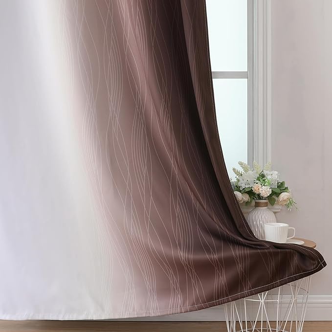 Estelar Textiler Brown and Greyish White Gradient Blackout Curtains 102 Inches Long for Bedroom, Thermal Insulated Full Room Darkening Ombre Grommet Drapes for Living Room, 52Wx102L, 2 Panels