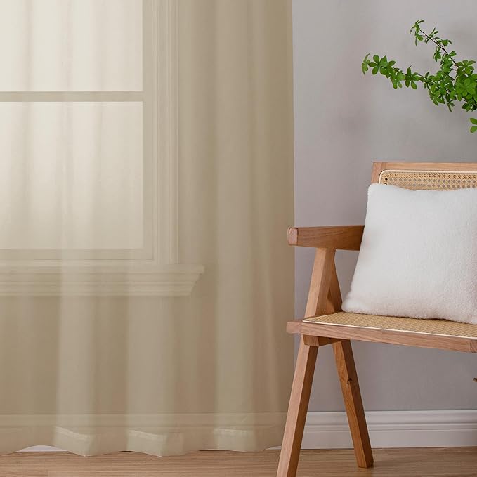 OWENIE Sheer Curtains 63 inch Length 2 Panels Set, Light Weight Soft Solid Light Filtering Fimly Sheer Curtains for Bedroom/Living Room/Dining Room/Nursery, Rod Pocket Window Treatments, 42Wx63L inch