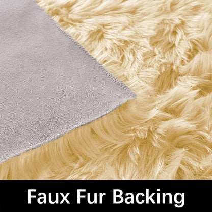 Latepis 8x10 Yellow Area Rug for Living Room Faux Sheepskin Fur Rugs for Bedroom Bedside Plush Fuzzy Soft Furry Rug Luxury Home Decor