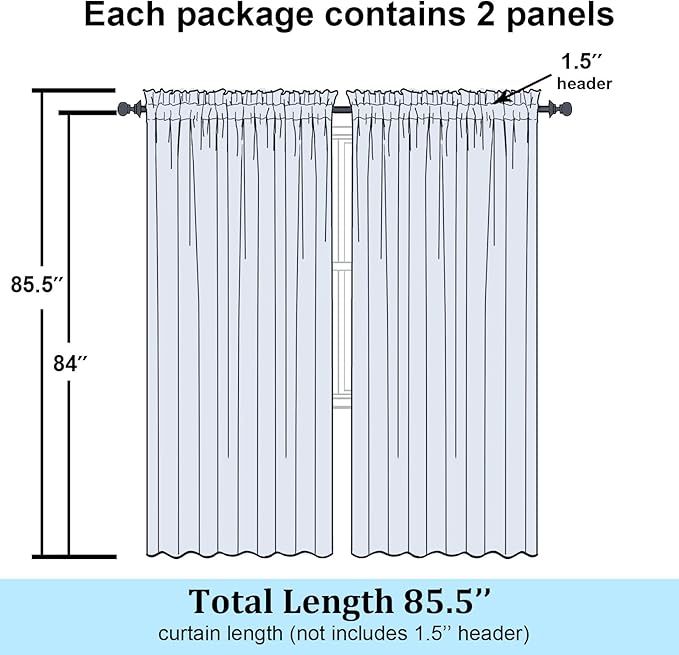 Simplebrand Black Sheer Curtains 84 Inches Long, Light Filtering Rod Pocket Solid Color Window Sheer Curtain Panels, Elegant Curtains & Drapes for Living Room, Bedroom 2 Panels (Black, 59" W x 84" L)