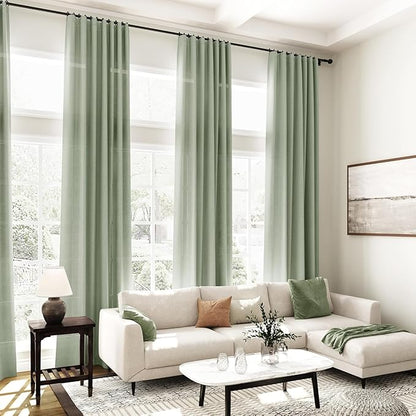 Desert Sage Linen 144 Inch Curtains for Living Room Light Filtering Semi Sheer Curtain Back Tab Rustic Farmhouse Decor Elegant Soft Drapes Floor to Ceiling High Window for Bedroom 52x144, 2 Panels