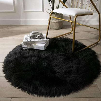 Ashler faux fur rug, Fluffy Shaggy Area Rug Ultra Soft 3 x 3 Feet Round Fur Rug, Black Fuzzy Rug Machine Washable Shag Rug, Nursery Decor Throw Rugs for Bedroom, kids room, Living Room