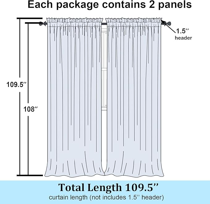Simplebrand Ivory Sheer Curtains 108 Inches Long, Extra Long Rod Pocket Solid Color Window Sheer Curtain Panels, Elegant Curtains & Drapes for Living Room, Bedroom 2 Panels (Ivory, 59" W x 108" L)