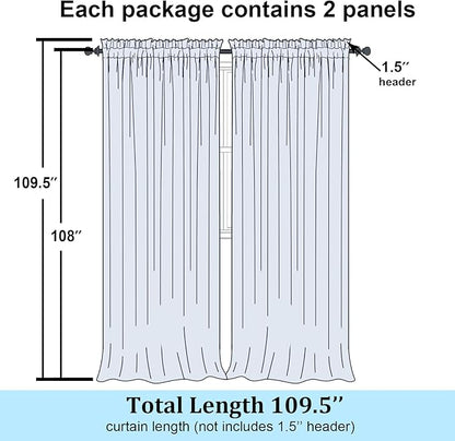 Simplebrand Ivory Sheer Curtains 108 Inches Long, Extra Long Rod Pocket Solid Color Window Sheer Curtain Panels, Elegant Curtains & Drapes for Living Room, Bedroom 2 Panels (Ivory, 59" W x 108" L)