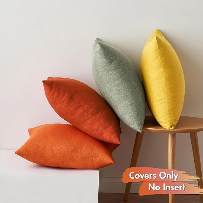 MIULEE Pack of 4 Decorative Outdoor Throw Pillow Covers Linen Waterproof Pillow Covers Farmhouse Cushion Cases for Halloween Patio Garden Tent Balcony Couch Sofa 18x18 inch Rust Green