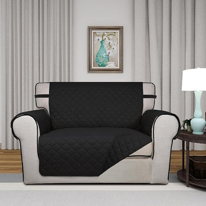 PureFit Reversible Quilted Sofa Cover, Water Resistant Slipcover Furniture Protector, Washable Couch Cover with Non Slip and Elastic Straps for Kids, Dogs, Pets (Oversized Chair, Black/Black)