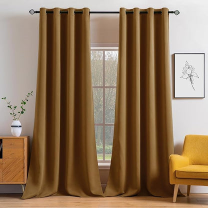 MIULEE Blackout Curtains 96 Inches Long for Bedroom Living Room Thermal Insulated Room Darkening Grommet Top Solid Light Blocking Drapery Set of 2 Window Panels Golden Brown