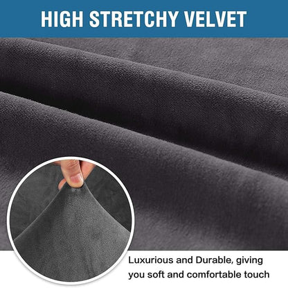 H.VERSAILTEX Stretch Velvet Sofa Covers for 3 Cushion Couch Covers Furniture Protector Soft with Non Slip Elastic Bottom, Crafted from Thick Comfy Rich Velour (Large Sofa 90"-97", Grey)