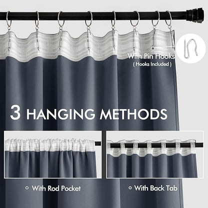 MIULEE Stone Blue Back Tab Blackout Curtains 90 Inches Long 2 Panels Set for Living Room Bedroom Privacy, Rod Pocket/Pinch Pleat Thermal Insulated Room Darkening Pleated Light Blocking Drapes