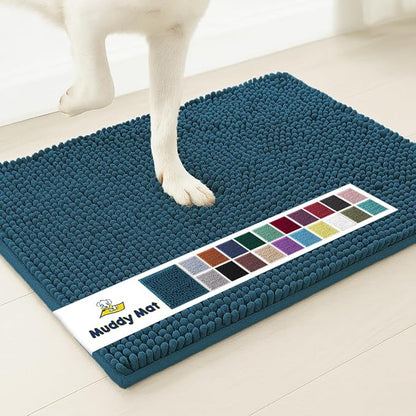 Muddy Mat® | Super Absorbent Door Mat Indoor, Microfiber Quick Dry Chenille Entryway Rug, Non-Slip Front Door Mat, Indoor Mats for Entryway, Machine Washable Pet Rug, Atlantic Blue 16"x24"