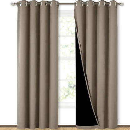 NICETOWN Taupe Full Shade Curtain Panels, Pair of Energy Smart & Noise Blocking Out Blackout Drapes for Dining Room Window, Thermal Insulated Guest Room Lined Window Dressing, 52 x 84 inch