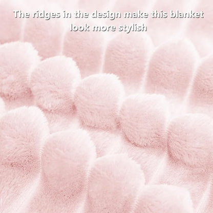 HIMEET Pink Ribbed Throw Blanket for Couch - 300GSM Lightweight Soft Fleece Blanket for Women, Cozy Blankets for Mothers Gifts, Striped Spring Home Room Decor, Pink, 50x60 Inches