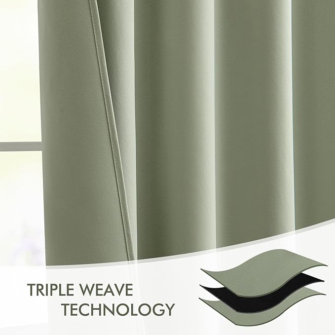 MIULEE Back Tab Sage Green Curtains 108 Inch Long 2 Panels Set for Living Room Bedroom Privacy, Rod Pocket/Pinch Pleated Light Blocking Extra Long Thermal Insulated Room Darkening Blackout Drapes