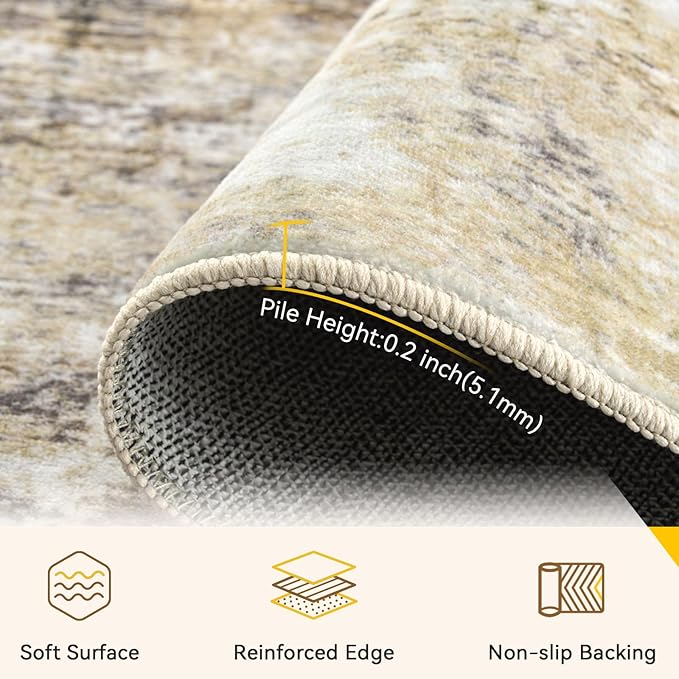 Washable Area Rugs 8'x10' Non-Slip Modern Abstract Soft for Living Room Entryway Bedroom Nursery, Print Pattern, Neutral Brown Gray