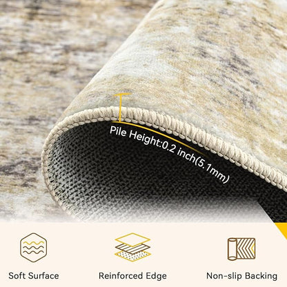 Washable Area Rugs 9'x12' Non-Slip Modern Abstract Soft for Living Room Entryway Bedroom Nursery, Print Pattern, Neutral Brown Gray