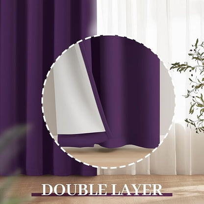Yakamok Room Darkening 100% Blackout Curtains Grommet Window Treatments with 2 Thick Layers-Purple Thermal Insulated Drapes Set of 2 Panels for Bedroom Living Room 52 Inches by 63 Inches Length