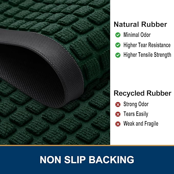 Smiry Front Door Mat Outside Entrance, Heavy Duty Natural Rubber Doormat, Non Slip, Trap Dirt and Moisture, Easy Clean, Low Profile Welcome Floor Mats for Indoor Outdoor Entry, 71x23 Inch, Black Green