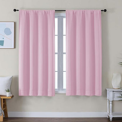 Simplebrand Ava Pink Short Blackout Curtains for Bedroom 54 Inches Long 2 Panels Set, Solid Thermal Insulated, Energy Saving Window Treatment Curtains Blackout Drapes, W40 x L54 Inch, Pink