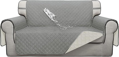 ISSUNTEX Double Protection 100% Waterproof Loveseat Sofa Covers for Living Room, Couch Covers for 2 Cushion Couch Sofa, Reversible Furniture Protector Sofa Cover for Dogs (Loveseat, Light Gray/Ivory)
