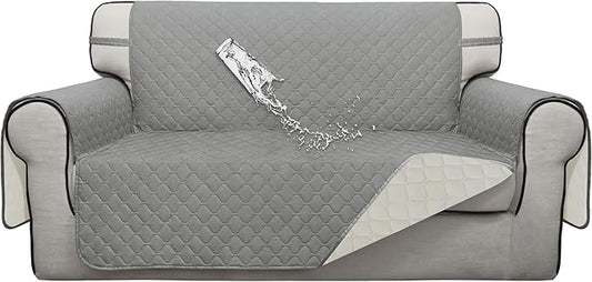 ISSUNTEX Double Protection 100% Waterproof Loveseat Sofa Covers for Living Room, Couch Covers for 2 Cushion Couch Sofa, Reversible Furniture Protector Sofa Cover for Dogs (Loveseat, Light Gray/Ivory)