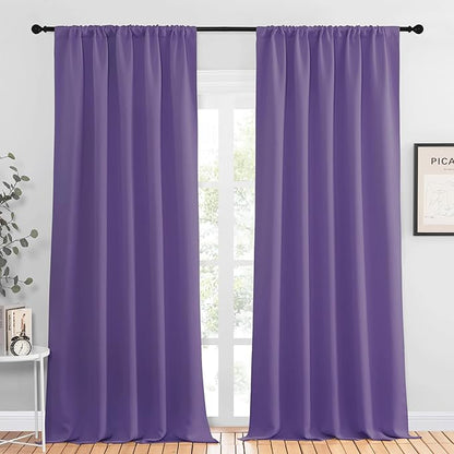 NICETOWN Blackout Curtains for Living Curtains, Lilac Purple, 2 Panels, 52 by 95, Room Darkening Window Curtain Panels, Easy-Care Solid Thermal Insulated Draperies/Drapes for Daughter Room