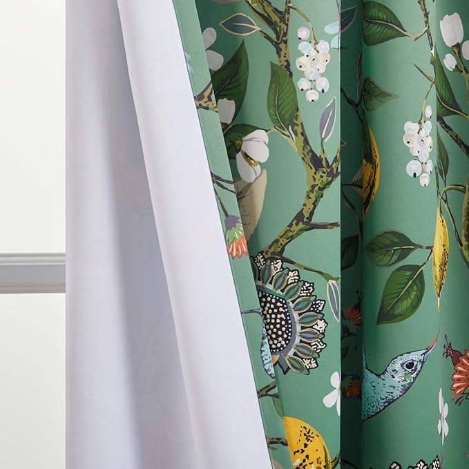 Extra Long 120 Inches Curtains for Large Window Luxury Sage Green Floor To Ceiling Blackout Vintage Floral Hummingbird Fancy Grommet Drop Cloth Damask Drape for Living Room Dining 2 Pages 10 FT