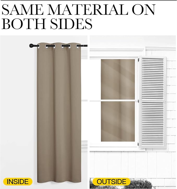 NICETOWN Patio Glass Door Blackout Curtains for Bedroom/Living Room, Privacy Panel Drapes for Dining and Guest Room (Taupe, 42 inches Wide x 90 inches Long, 1 Pair)