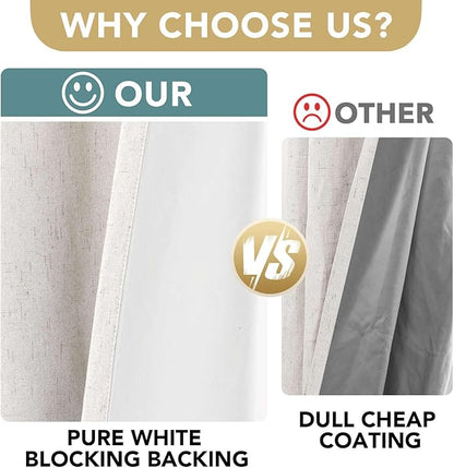 H.VERSAILTEX 100% Blackout Curtains Ivory, Linen Blackout Curtains 96 inch Curtains 2 Panel Set, Elegant Curtain for Bedroom Grommet Drapes Window Curtains Living Room Drapes