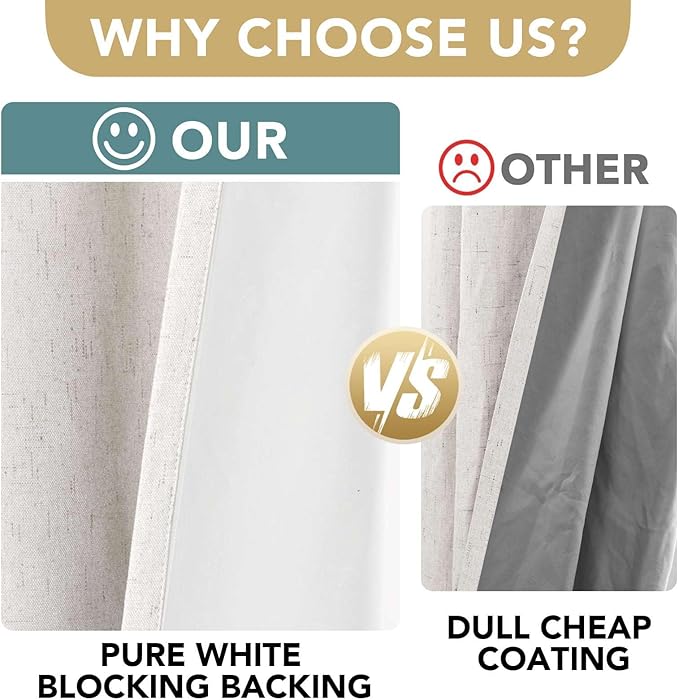 H.VERSAILTEX 100% Blackout Curtains Ivory, Linen Blackout Curtains 96 inch Curtains 2 Panel Set, Elegant Curtain for Bedroom Grommet Drapes Window Curtains Living Room Drapes (Pack of 2)