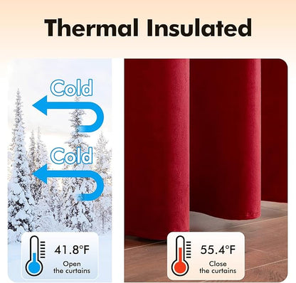 MIULEE Christmas Red Velvet Curtains Elegant Grommet Curtains Thermal Insulated Soundproof Room Darkening Curtains/Drapes for Classical Living Room Bedroom Theater Decor 52 x 84 Inch Set of 2