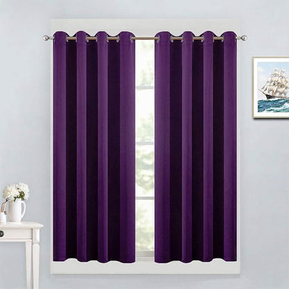 Yakamok Light Blocking Window Blackout Curtains Thermal Insulated Room Darkening Drapes for Bedroom,Solid Grommet Top Window Panels, 52x45 Inch, Purple, One Pair