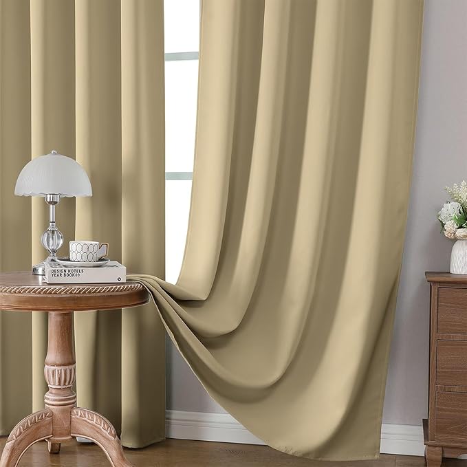 CUCRAF Beige Blackout Curtains 45 inch Length 2 Panels Set, Rod Pocket Room Darkening Drapes for Bedroom Living Room, Insulated Thermal Light Blocking Window Curtain (W52 x L45 Inch)