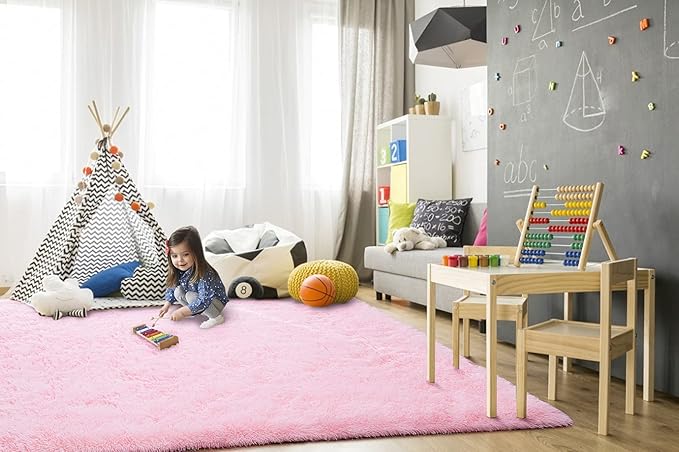 TWINNIS Super Soft Shaggy Rugs Fluffy Carpets, 4x5.9 Feet, Indoor Modern Plush Area Rugs for Living Room Bedroom Kids Room Nursery Home Decor, Upgrade Anti-Skid Rectangular Fuzzy Rug, Pink