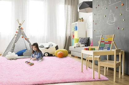 TWINNIS Super Soft Shaggy Rugs Fluffy Carpets, 4x5.9 Feet, Indoor Modern Plush Area Rugs for Living Room Bedroom Kids Room Nursery Home Decor, Upgrade Anti-Skid Rectangular Fuzzy Rug, Pink