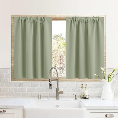 RYB HOME RV Curtains for Camper Windows, Mini Small Thermal Insulated Sunlight Heat Blocking Blackout Privacy Portable Curtains for Travel Trailer, Width 34 by Length 24, Sage Green, 2 Panels