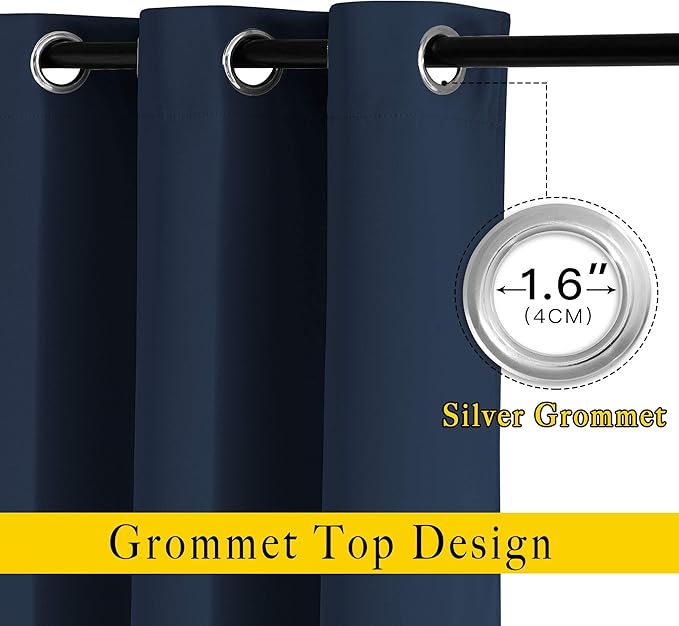 NICETOWN Room Darkening Curtains Blackout 30 inch Curtains for Kitchen, Navy Blue Grommet Solid Window Treatments Sound Reducing for Bedroom, 2 Panels, W37 x L30, 2 Panels