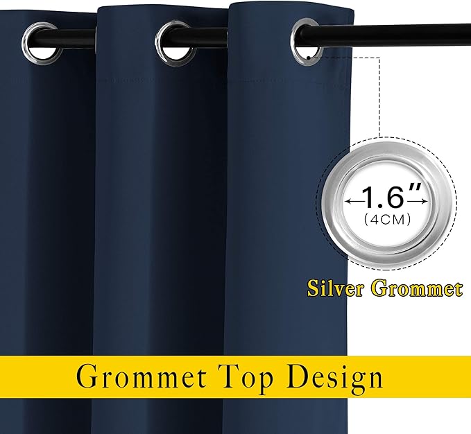 NICETOWN Navy Blue Blackout Curtains for Living Room - Window Treatment Energy Saving Thermal Insulated Room Darkening Solid Grommet Panels for Bedroom (2 Panels, W37 x L84)