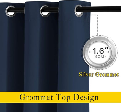 NICETOWN Navy Blue Blackout Curtains for Living Room - Window Treatment Energy Saving Thermal Insulated Room Darkening Solid Grommet Panels for Bedroom (2 Panels, W37 x L84)