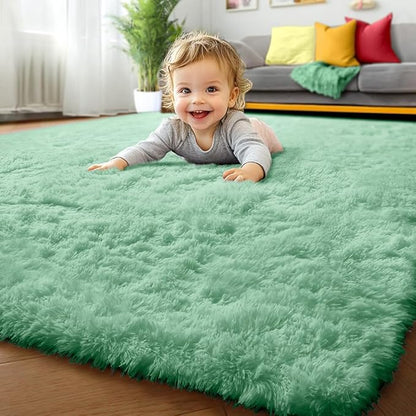 ONASAR Sage Green Rugs for Living Room Bedroom, 5x8 Fluffy Bedside Area Rug, Soft Plush Shaggy Indoor Floor Carpet for Nursery Kids Girls Boys Teen Dorm Home Office Decor Aesthetic